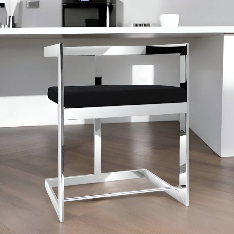 Velvet Stainless Steel Low Back Bar Chair with Armrests and Footrest