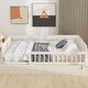 preview thumbnail 12 of 17, Solid Pine Wood Full Size Upholstered Platform Bed with Guardrail and Pillow, Not Need Box Spring, for Kids Girls Boys