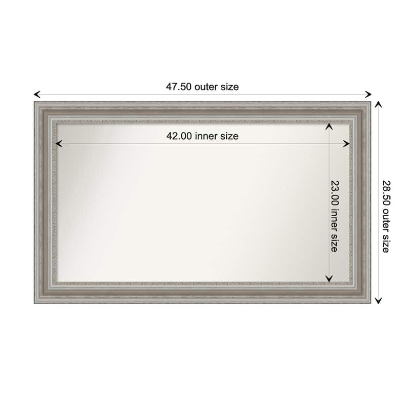 Parlor Silver Framed Non-Beveled Custom Wall Mirror, Bathroom Vanity Mirror - Outer Size: 47.5 x 28.5
