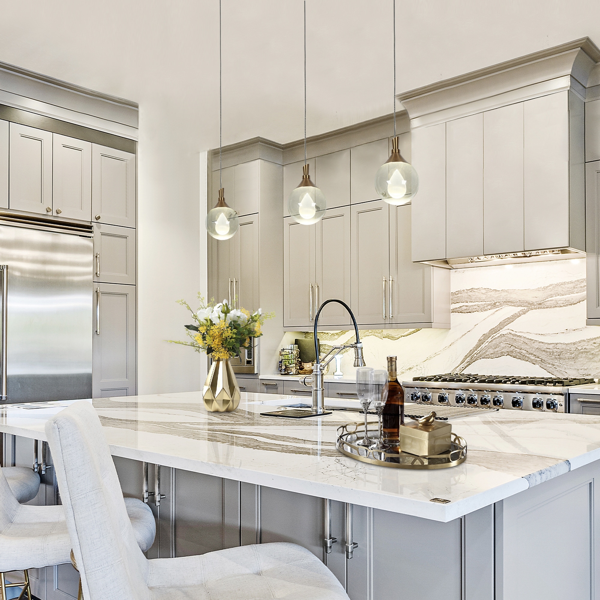 Modern Gold LED 1-Light Crystal Pendant Globe Kitchen Island Light - Dia. 3.5" x H 5.9"