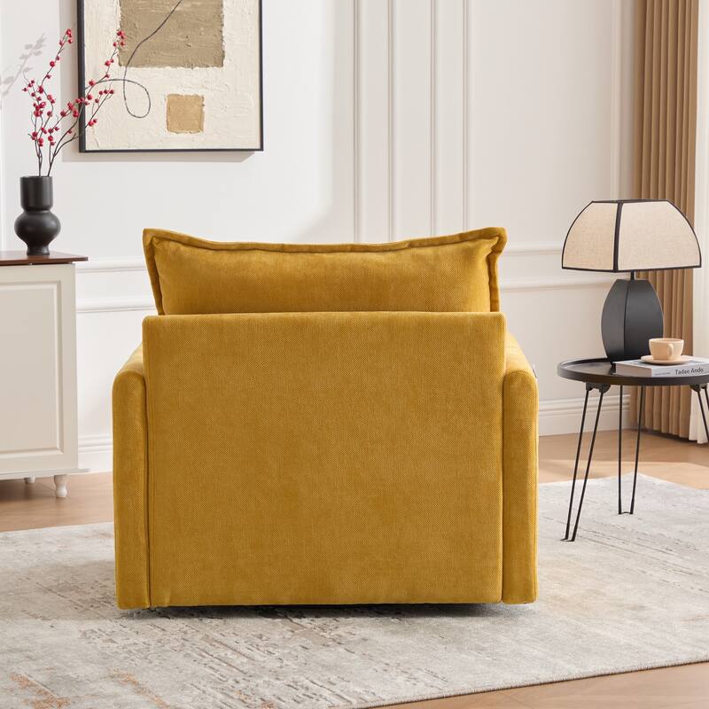 Swivel Barrel Chair - Mid Century Modern Chair, Thick Padded Arm Chair with Solid Metal Base, Comfortable Single Sofa Chair