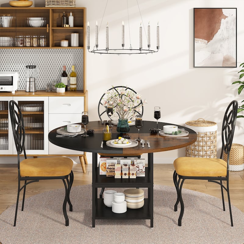 Round Dining Table with Storage Shelves for Kitchen Dining Room