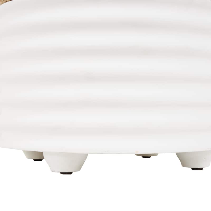 White or Black Wooden Handmade Woven Two-Toned Geometric Stool with Seagrass Top