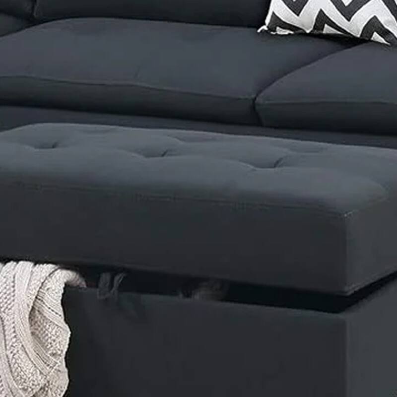 Olga 3 Piece L Shape Sectional Sofa with Ottoman, 2 Throw Pillows, Black