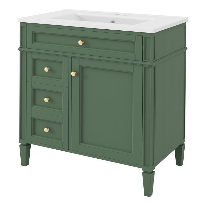 30" Modern Bathroom Vanity with Ceramic Sink - 3 Drawers,Soft-Close Storage, Pine Wood Frame.