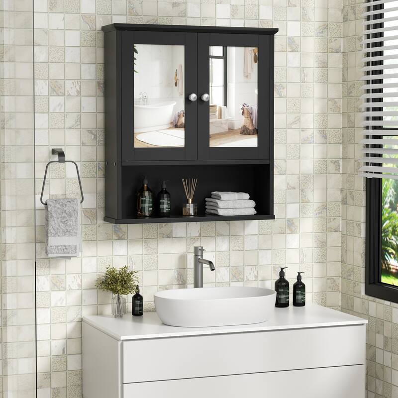 Futzca Bathroom Cabinet with Mirror, Wall Medicine Cabinet with Shelf - Black