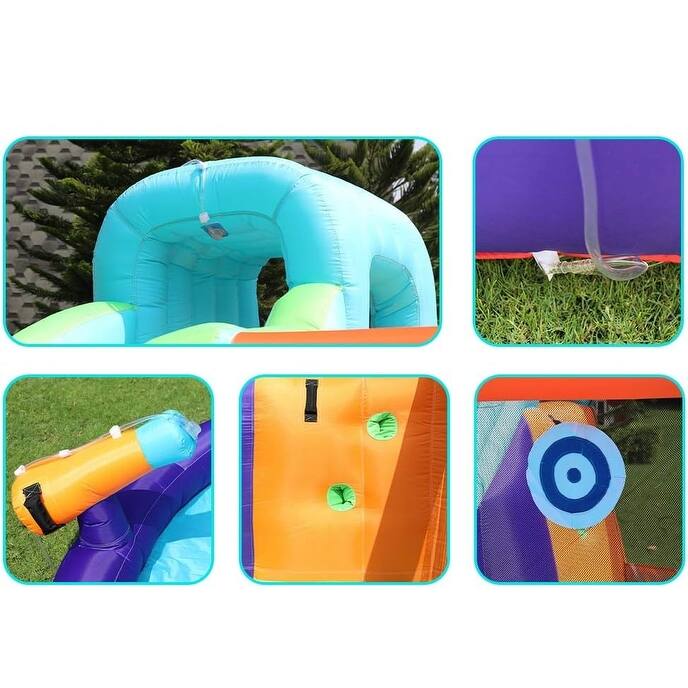 Inflatable Bounce House, Jumping Castle with Water and Slide, Inflatable Bouncer with Air Blower, Water Spray