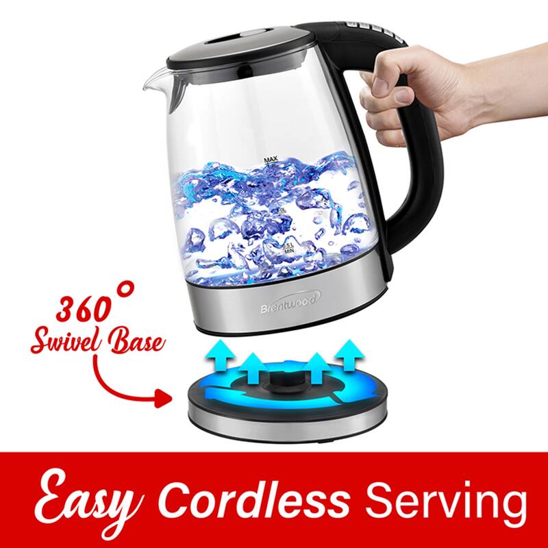 Brentwood Glass 1.7 Liter Electric Kettle with 6 Temperature Presets - 1.7 Liter