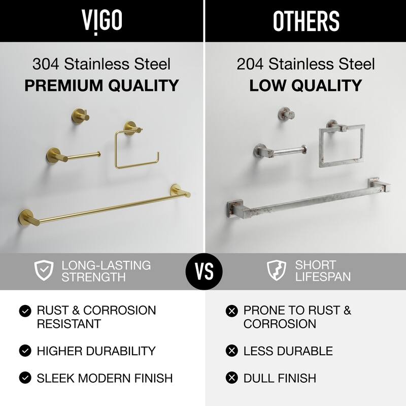 VIGO Cass 4-Piece Bathroom Hardware Accessory Set with 24 in. Towel Bar, Toilet Paper Holder, Hand Towel Holder, Hook