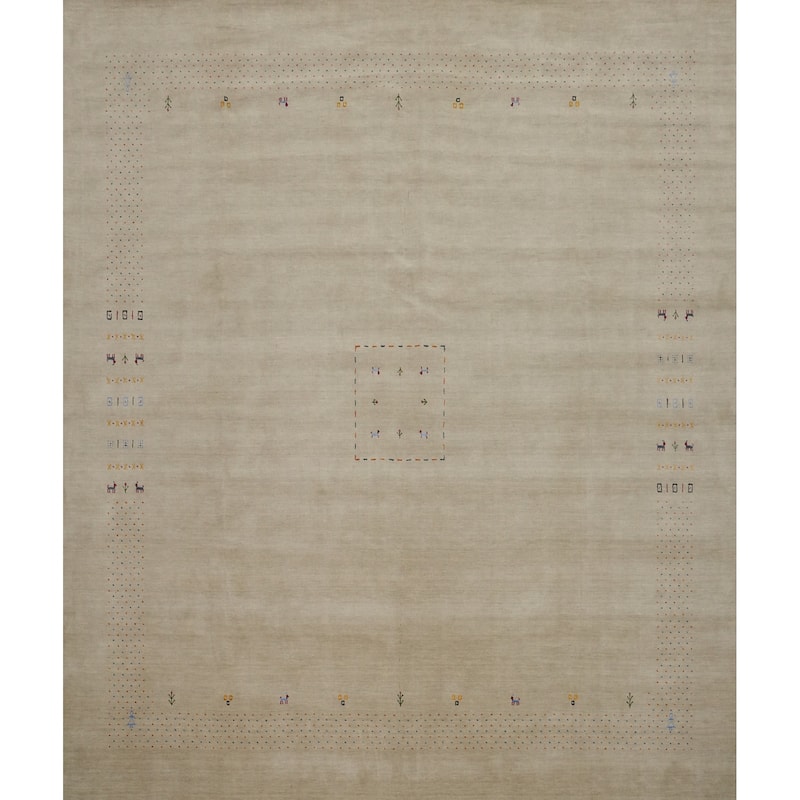 Hand Knotted Oriental 100% Wool Carpet Tribal Animal Pictorial Beige & Ivories Gabbeh Area Rug - 11' 10'' X 12' 3''