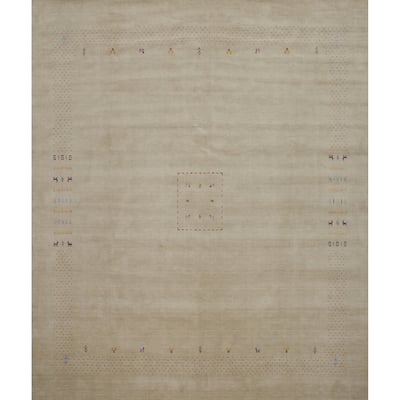 Hand Knotted Oriental 100% Wool Carpet Tribal Animal Pictorial Beige & Ivories Gabbeh Area Rug - 11' 10'' X 12' 3''
