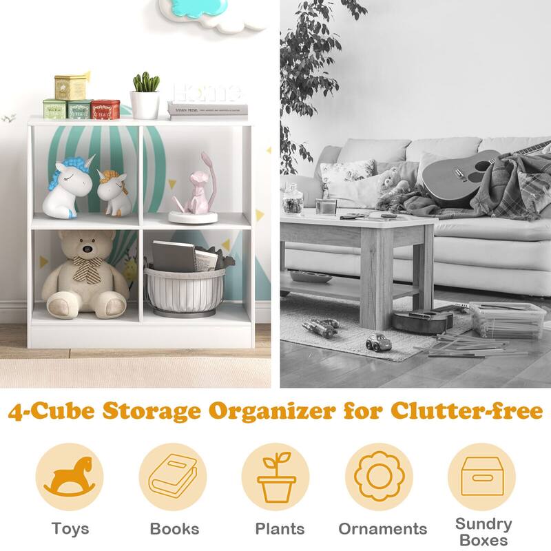 Children’s Toy Storage Organizer with 4 Open Cubes and Top Shelf for Bedroom or School Use - 29" x 13" x 29" (L x W x H)
