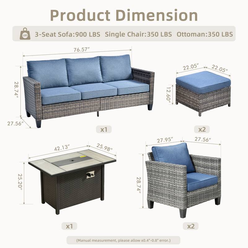 OVIOS 6-piece Patio Wicker Conversation Furniture Set With Fire Pit