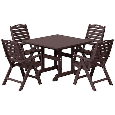 Laguna 5-Piece Square Table Folding Highback Chair Dining Set