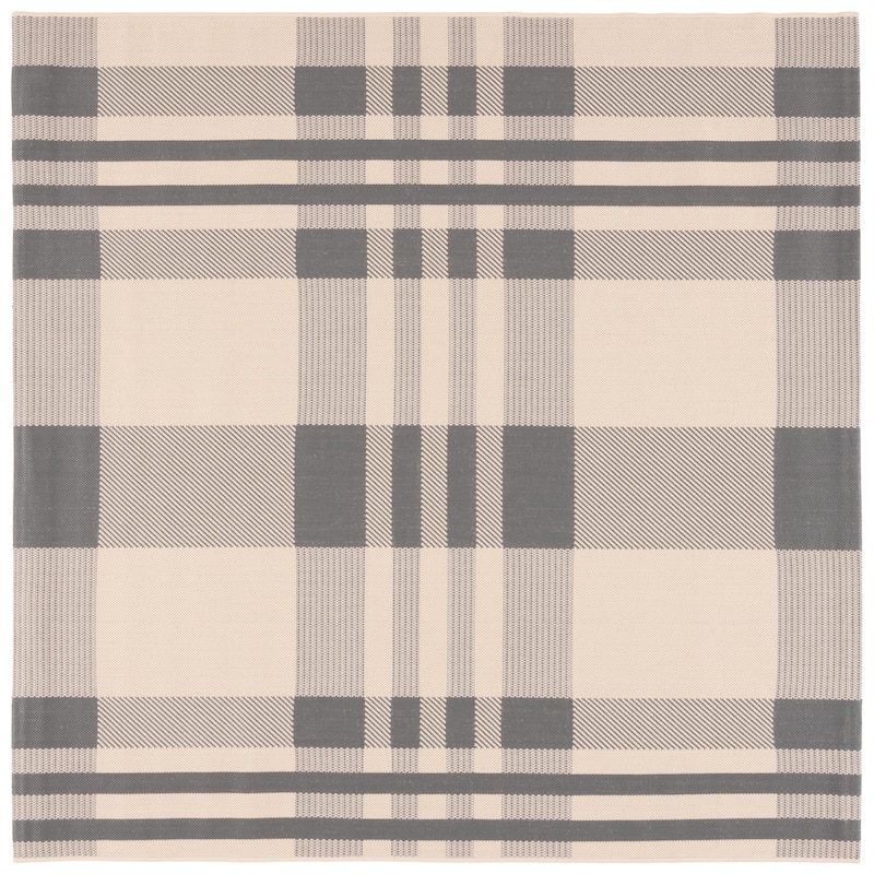 SAFAVIEH Courtyard Oriole Plaid Indoor/ Outdoor Waterproof Patio Backyard. - 4' Square - Grey/Bone