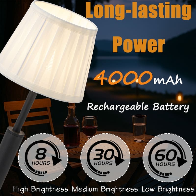 Modern Rechargeable LED Table Lamp with Fabric Shade Classic Touch Control USB Cordless Nightstand Light for Bedroom - W6''