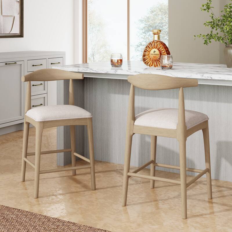 Christopher Knight Home - Helen Modern Upholstered Counter Stool Set of 2 with Open Back in Pebble Fabric - Grey - Counter Height