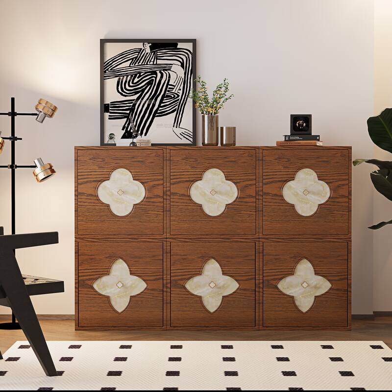 Modern 6-Door Sideboards Accent Cabinet, Modular Wooden Buffet With Storage - 58.8''