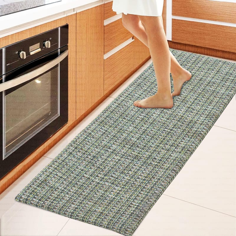 Luxurious Woven Cotton Kitchen Runner Mat Rug - Anti-Fatigue, Anti-Skid, Cushioned - 18''x48'' - Green
