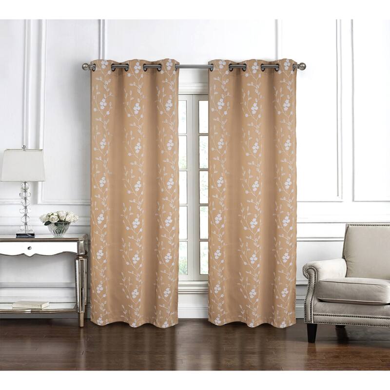 Lilian Embroidered Privacy Window Curtain Panel 84" or 95" - 54" x 95" - Taupe