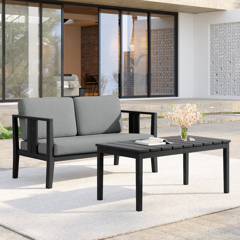 Casual 53"W Outdoor Patio Loveseat Set In Solid Teak Wood with Cushion