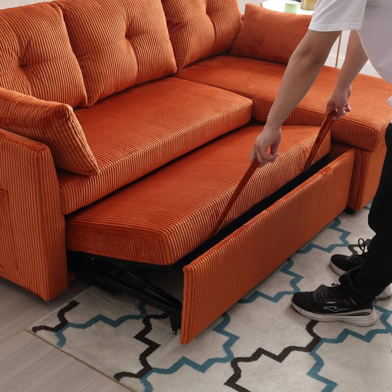 Orange 81.1'' L-Shaped Fabric Sofa with Reversible Chaise, Storage, Solid Wood Frame, and Foam Seating