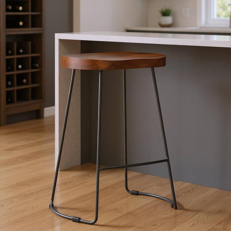 HomeRoots 30" Brown and Black Solid Wood and Iron Bar Height Bar Chair - Bar Height - Brown - Single