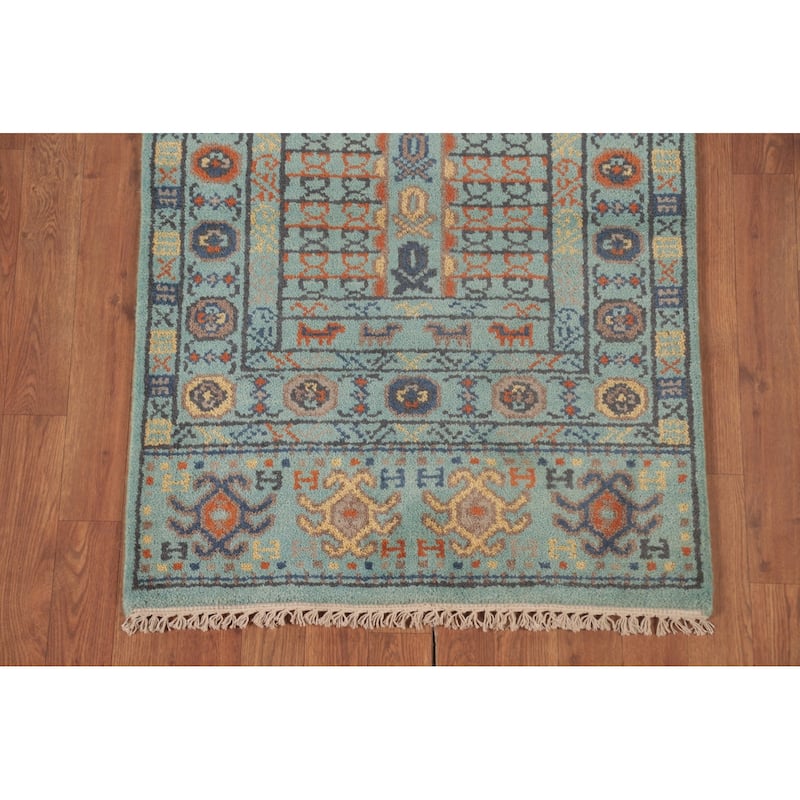 All-Over Blue Khotan Oriental Runner Rug Wool Carpet - 2'7"x 9'11"