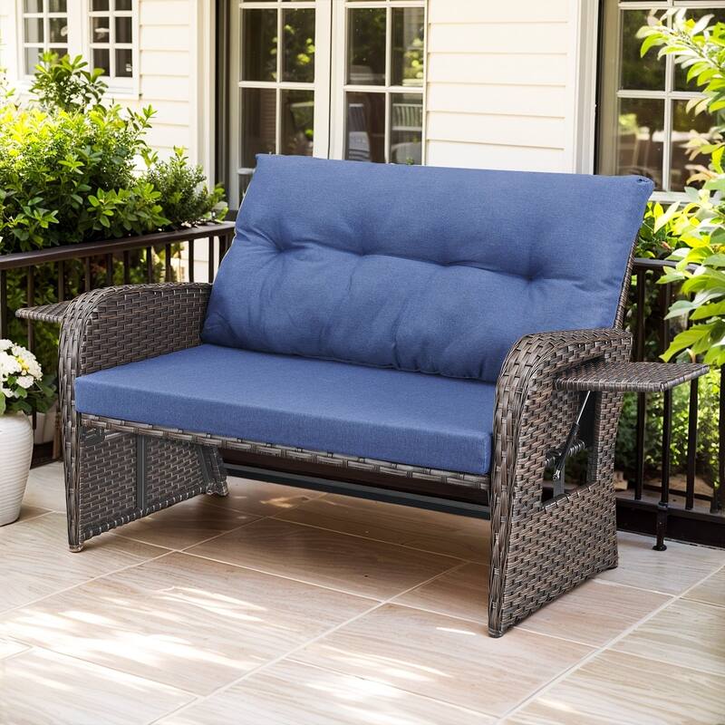 Outdoor Patio Double Lounge Chair without Ottoman - Blue-without Ottoman