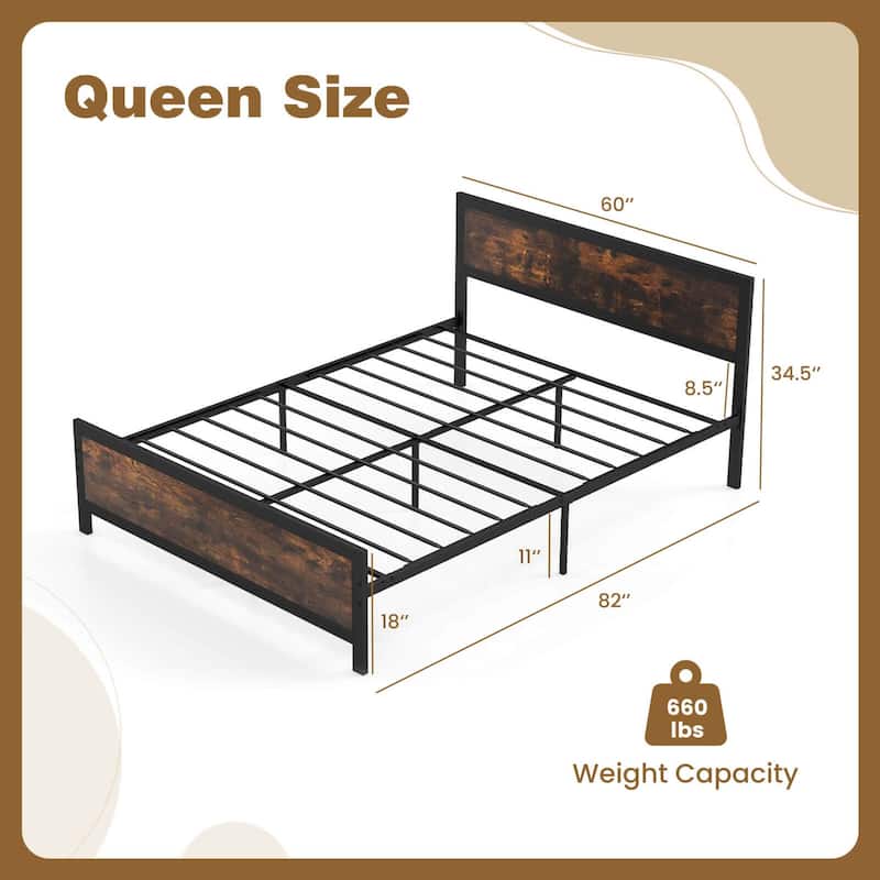 Costway Twin/Full/Queen Size Metal Bed Frame with Headboard &
