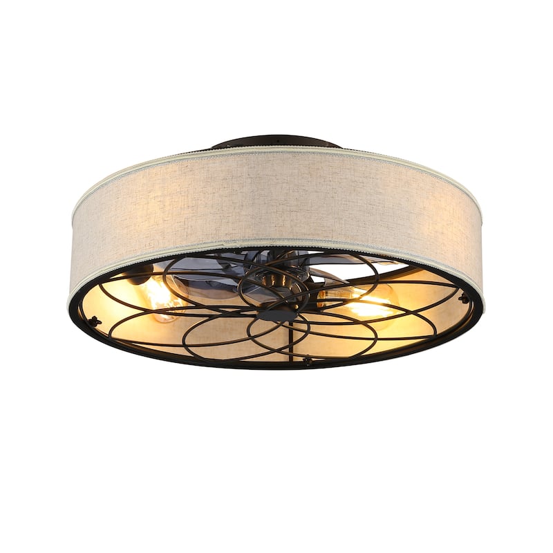 20" Low Profile Fabric Farmhouse Bladeless Ceiling fan With Remote Control,Low Profile Modern Enclosed Ceiling Fans