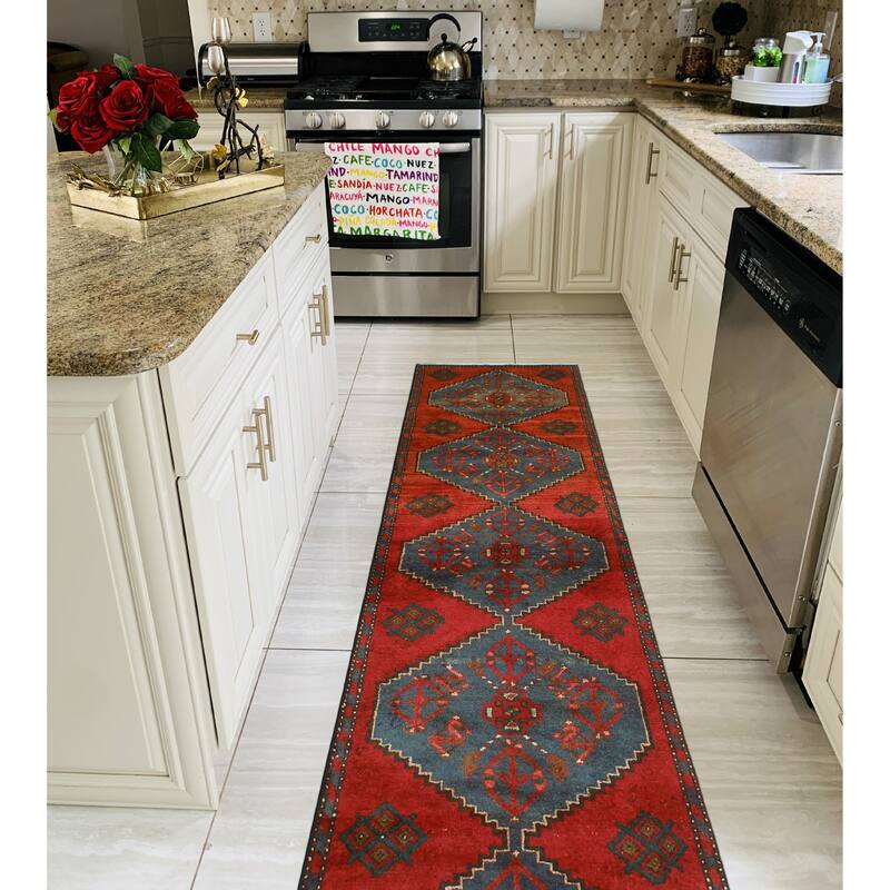 Noori Rug Fine Vintage Distressed Carver Red/Blue Runner - 2'7" x 8'10"