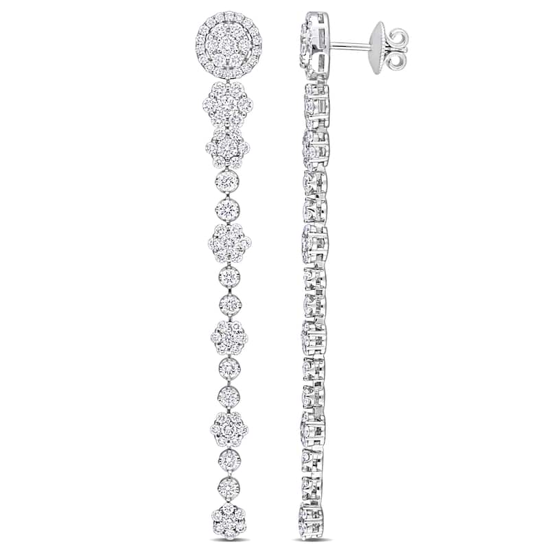 Miadora 4ct TDW Diamond Halo Linear Drop Stud Earrings in 14k White Gold