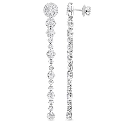 Miadora 4ct TDW Diamond Halo Linear Drop Stud Earrings in 14k White Gold