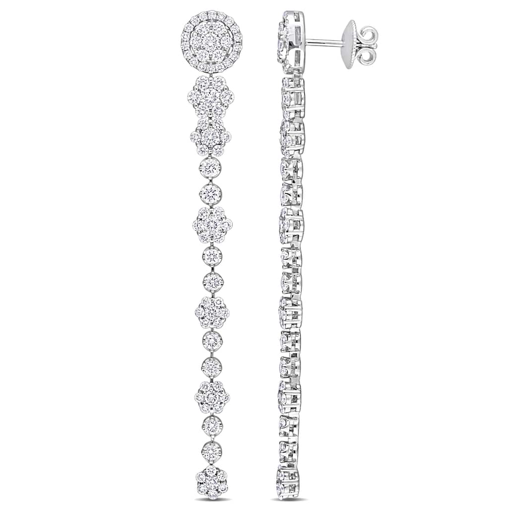 Miadora 4ct TDW Diamond Halo Linear Drop Stud Earrings in 14k White Gold