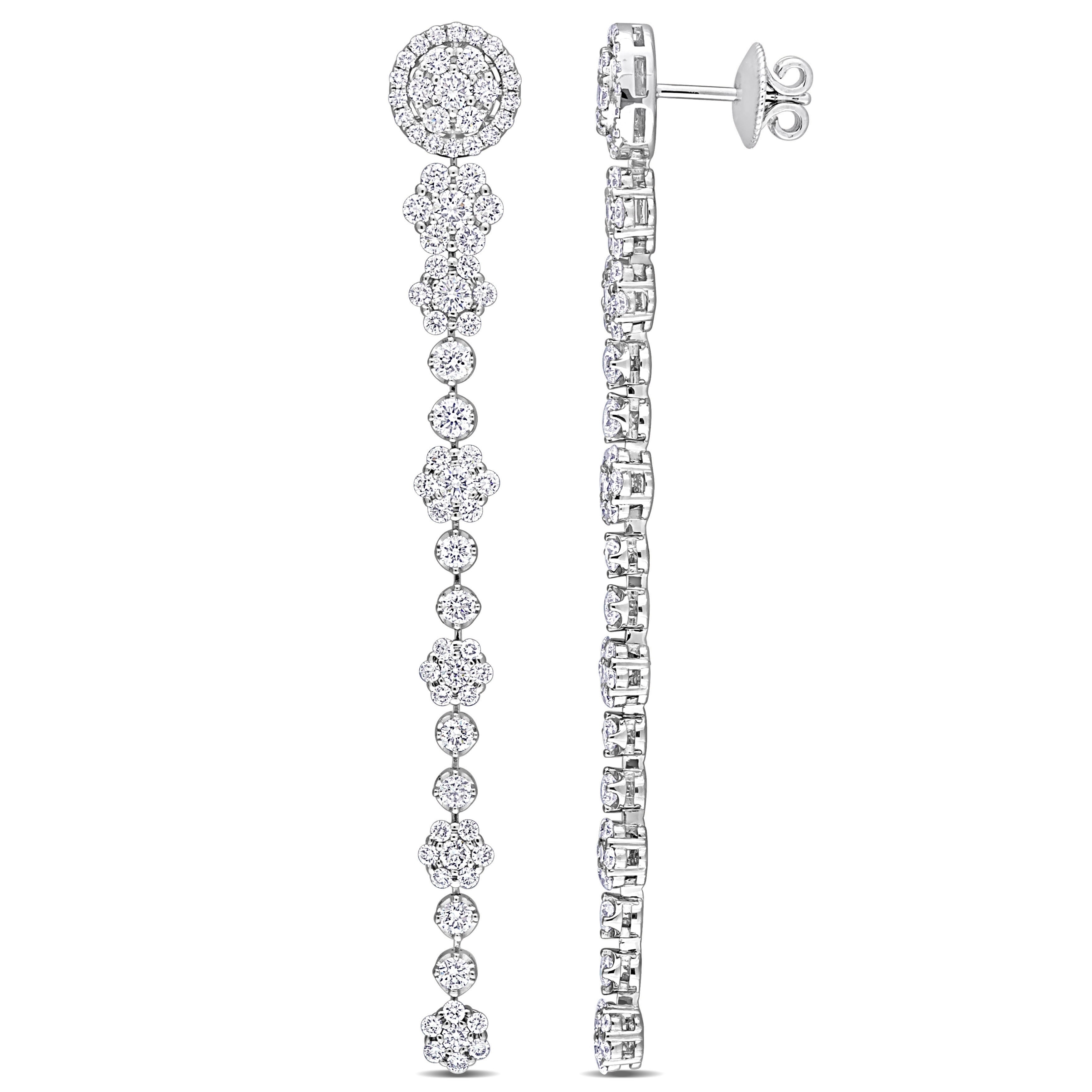 Miadora 4ct TDW Diamond Halo Linear Drop Stud Earrings in 14k White Gold