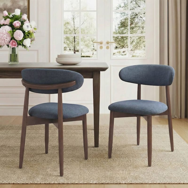 Open Back Upholstered Wood Frame Dining Chair Fabric Seat