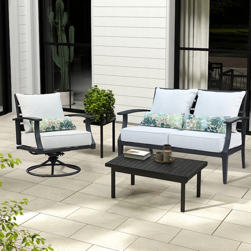Aoodor 24'' x 24'' Outdoor Deep Seat Chair Cushion Set with Sponge Foam (Set of 2 Seats, 2 Backs, 2 Pillows)