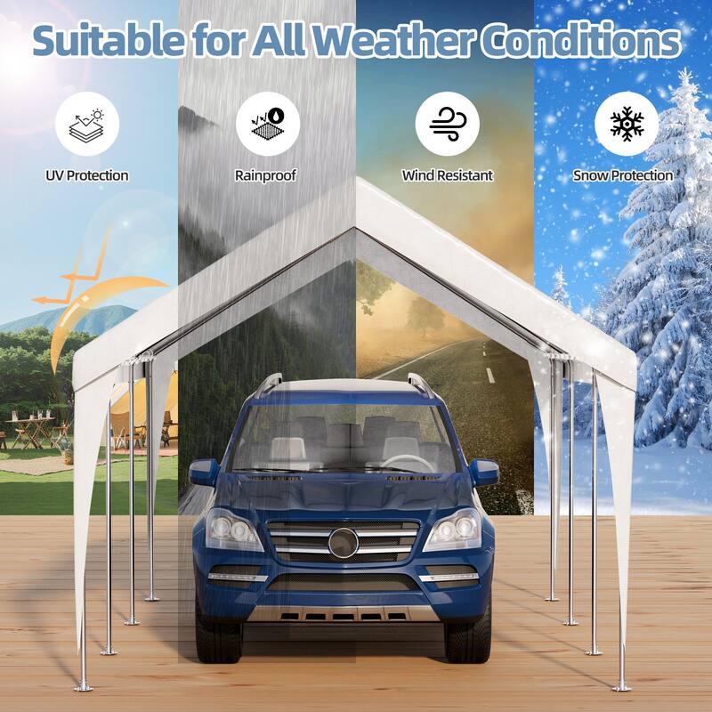 Heavy Duty Carport, All-Weather Waterproof Shelter with Steel Frame for Cars, Boats & Equipment