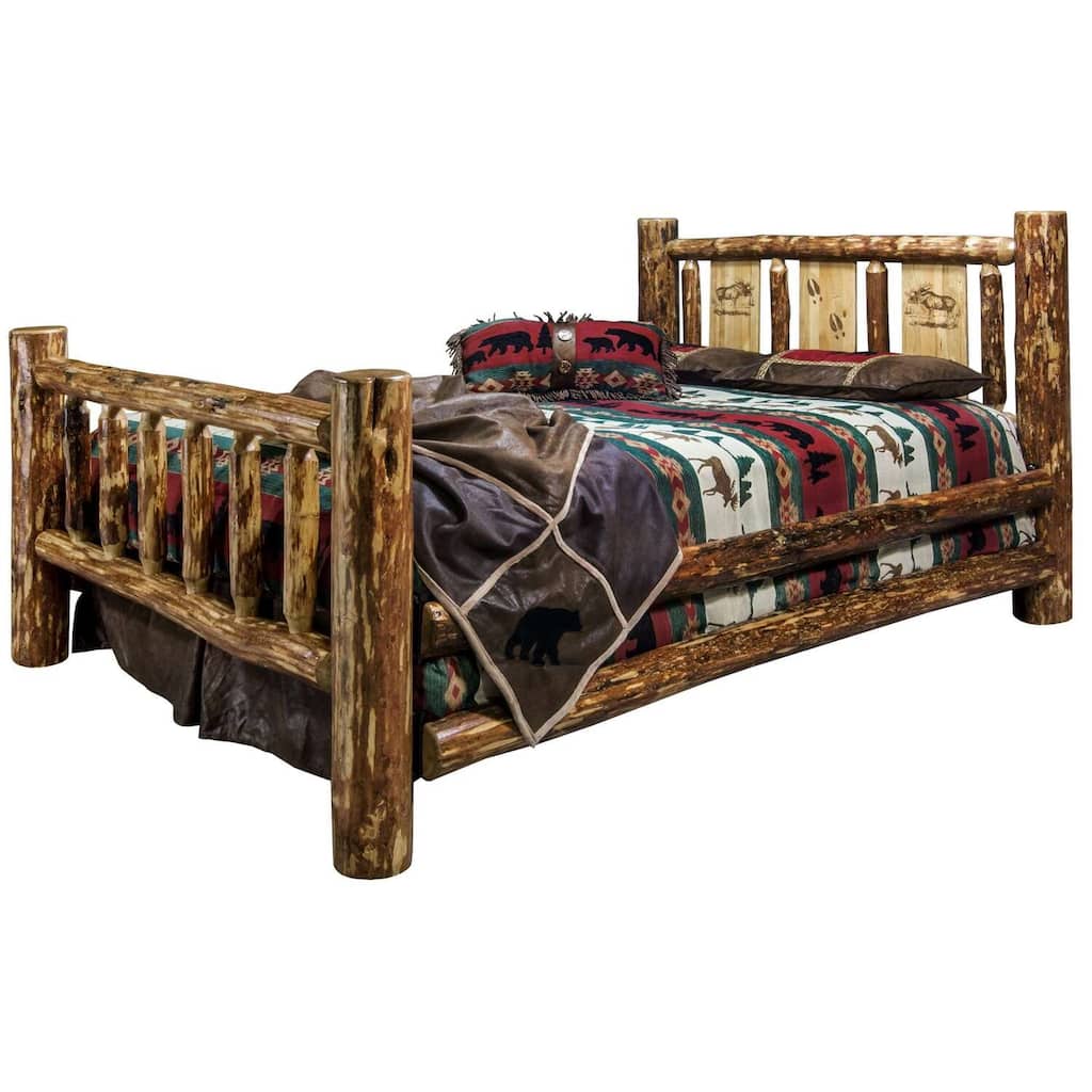 King Bed - Old World Moose Design - Rustic Log Bed - Durable Heirloom Quality - 94x80x47 in