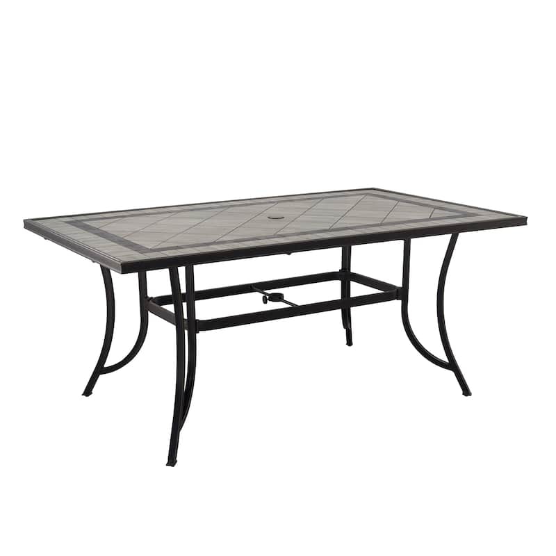 67 inch W*40 inch D Aluminum Ceramic Tile Top Rectangular Dining Table with Umbrella Hole - N/A