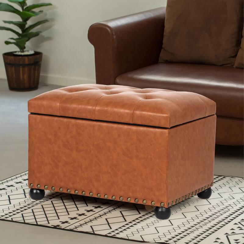 Storage Ottoman Rectangular Tufted Upholstered Ottomans with Rivet, Footrest Footstools Seat