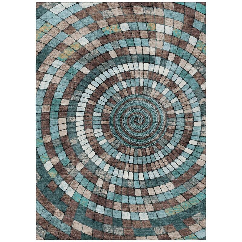 Machine Washable Indoor/Outdoor Contemporary Pinwheel Chantille Rug