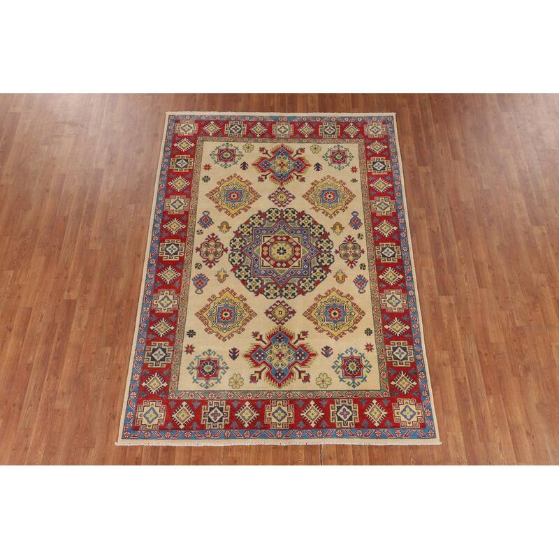 Oriental Beige Kazak Rug Hand-Knotted Wool Carpet - 5'6" x 7'8"