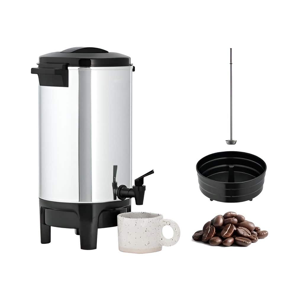 4.5L Aluminum Commercial Coffee Maker 30-Cup Capacity Fast Brewing Dual Spout Hot Coffee Dispenser - 10.6 x 10.6 x 14.7 in