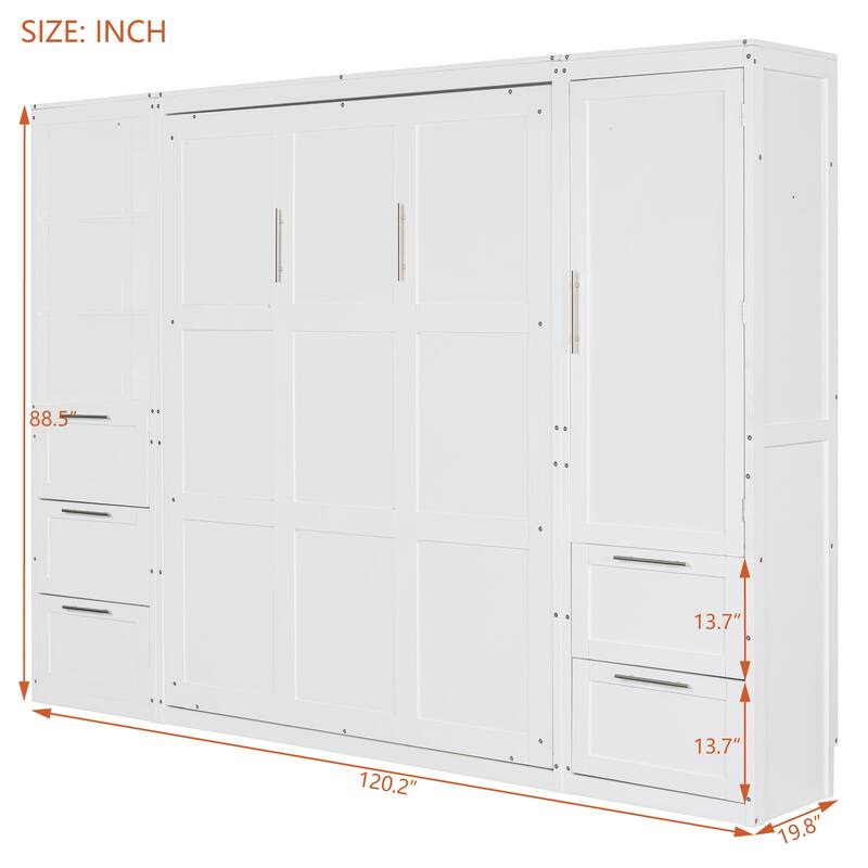Queen Murphy Bed with Built-In Wardrobe, Drawers, and Adjustable Shelving - Ideal for Small Spaces