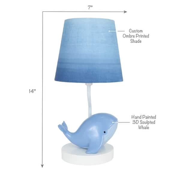 Lambs & Ivy Bubbles & Squirt Hand Painted Whale Lamp with Blue Shade and Bulb
