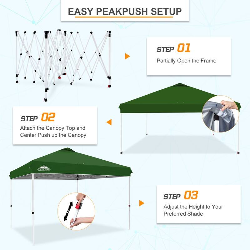 EAGLE PEAK Pop Up Canopy Tent with Wheeled Carry Bag, 8 Stakes, 4 Ropes, 4 Weight Bags, Easy Set Up Tent Canopy, 12x12 ft