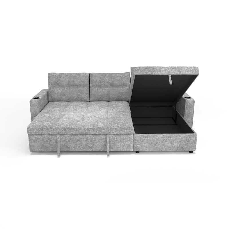 Modern Contemporary Convertible Chaise Storage Sleeper Sectional