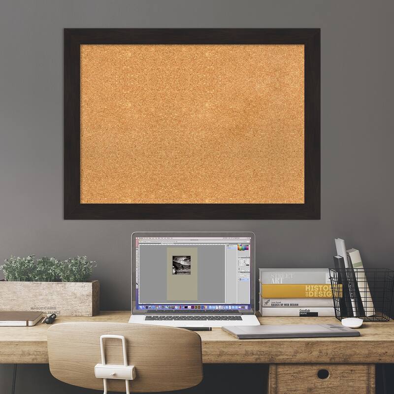 Furniture Espresso Narrow Framed Cork Bulletin Memo Board